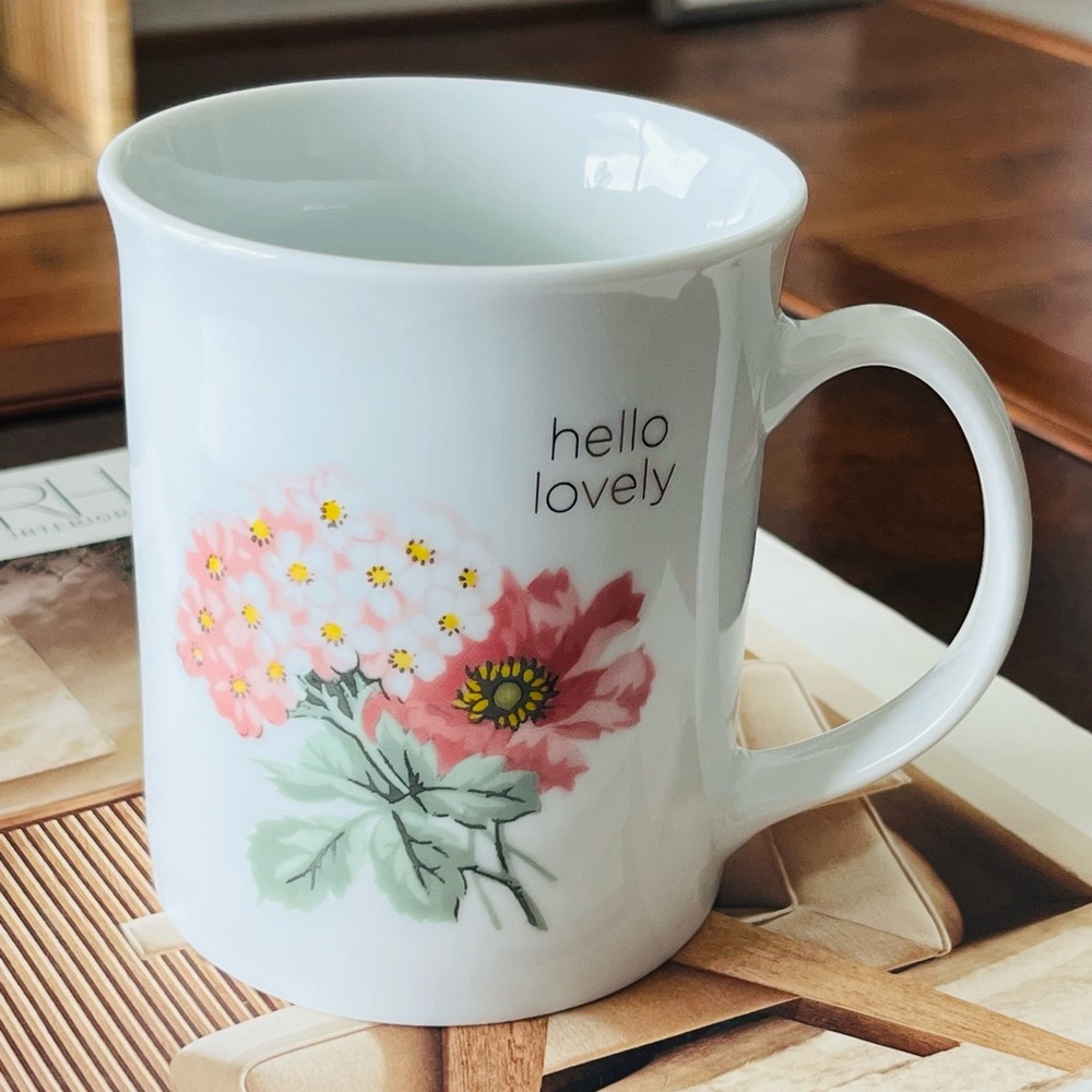 Fringe Coffee Mug Cup Hello Lovely Pink Floral Forget-Me-Nots